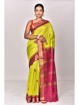 Ramshyam Collection - Womens Chanderi Woven Green Saree with Unstitched Blouse