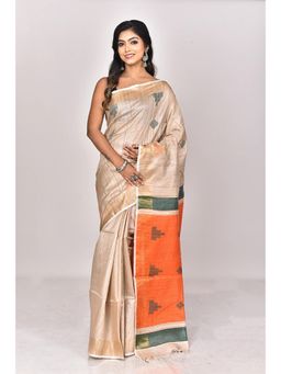 Ramshyam Collection - Womens Daily Wear Hand Painted Job Beige Saree with Unstitched Blouse