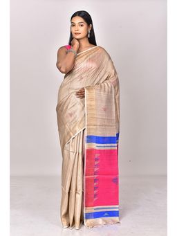 Ramshyam Collection - Womens Daily Wear Silk Hand Painted Job Beige Saree with Unstitched Blouse