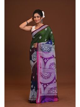 Ramshyam Collection - Womens Kantha Silk Printed Multi-Color Saree with Unstitched Blouse