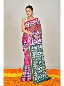 Ramshyam Collection - Womens Kantha Silk Thread Work Multi-Color Saree with Unstitched Blouse