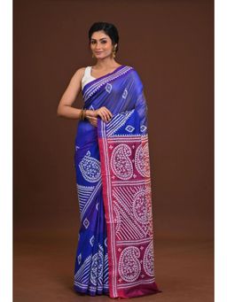 Ramshyam Collection - Womens Silk Printed Blue Saree with Unstitched Blouse