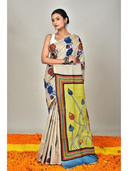 Ramshyam Collection - Womens Kantha Silk Embroidered Thread Work Grey Saree with Unstitched Blouse
