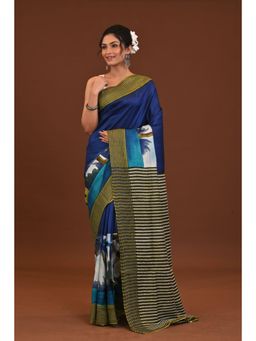 Ramshyam Collection - Womens Kantha Silk Printed Thread Work Multi-Color Saree with Unstitched Blouse