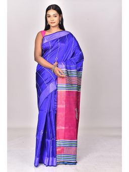 Ramshyam Collection - Womens Kantha Silk Woven Blue Saree with Unstitched Blouse