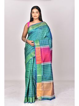 Ramshyam Collection - Womens Daily Wear Silk Hand Painted Job Blue Saree with Unstitched Blouse