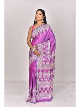 Ramshyam Collection - Womens Daily Wear Silk Block Printed Purple Saree with Unstitched Blouse