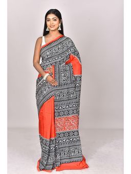 Ramshyam Collection - Womens Daily Wear Silk Block Printed Red Saree with Unstitched Blouse