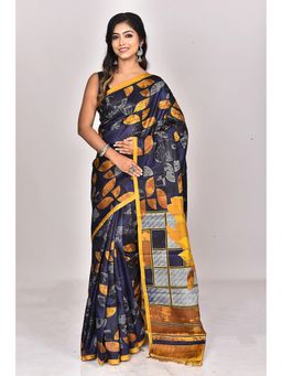 Ramshyam Collection - Womens Daily Wear Silk Hand Painted Job Navy Blue Saree with Unstitched Blouse
