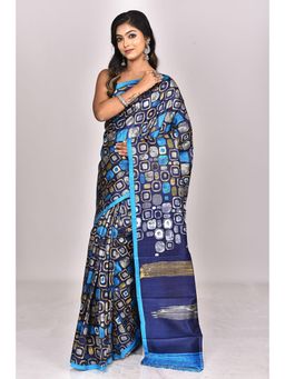 Ramshyam Collection - Womens Daily Wear Silk Hand Painted Job Blue Saree with Unstitched Blouse
