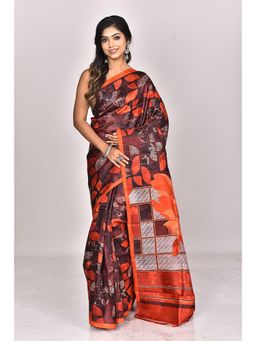 Ramshyam Collection - Womens Daily Wear Silk Hand Painted Job Brown Saree with Unstitched Blouse