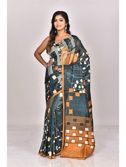 Ramshyam Collection - Womens Daily Wear Silk Hand Painted Job Green Saree with Unstitched Blouse