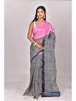 Ramshyam Collection - Womens Daily Wear Silk Stripes Pink Saree with Unstitched Blouse