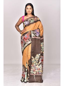 Ramshyam Collection - Womens Silk Hand Painted Job Multi-Color Saree with Unstitched Blouse