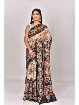 Ramshyam Collection - Womens Daily Wear Silk Printed Beige Saree with Unstitched Blouse