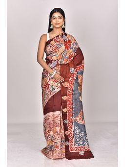 Ramshyam Collection - Womens Daily Wear Silk Printed Magenta Saree with Unstitched Blouse