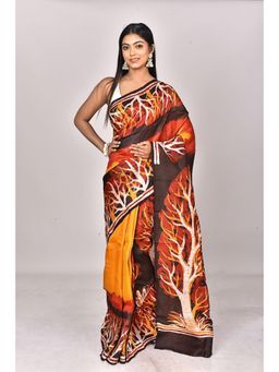 Ramshyam Collection - Womens Daily Wear Silk Printed Beige Saree with Unstitched Blouse