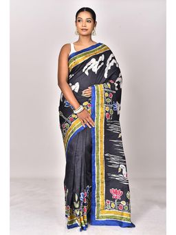 Ramshyam Collection - Womens Silk Printed Black Saree with Unstitched Blouse