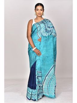 Ramshyam Collection - Womens Daily Wear Silk Hand Painted Job Blue Saree with Unstitched Blouse