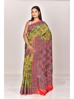 Ramshyam Collection - Womens Kantha Silk Embroidered Thread Work Green Saree with Unstitched Blouse