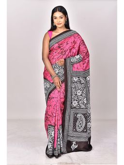 Ramshyam Collection - Womens Kantha Silk Printed Thread Work Pink Saree with Unstitched Blouse