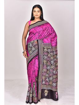 Ramshyam Collection - Womens Kantha Silk Printed Thread Work Purple Saree with Unstitched Blouse