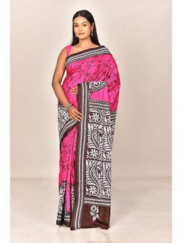 Ramshyam Collection - Womens Kantha Silk Printed Thread Work Pink Saree with Unstitched Blouse