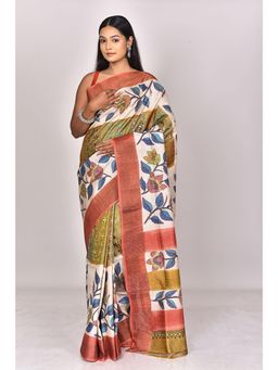 Ramshyam Collection - Womens Daily Wear Silk Hand Painted Job Multi-Color Saree with Unstitched Blouse