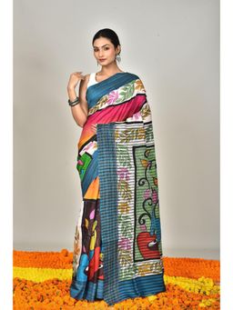 Ramshyam Collection - Womens Kantha Silk Printed Multi-Color Saree with Unstitched Blouse