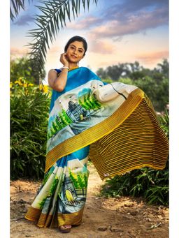 Ramshyam Collection - Womens Kantha Silk Printed Multi-Color Saree with Unstitched Blouse