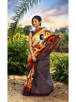 Ramshyam Collection - Womens Kantha Silk Printed Multi-Color Saree with Unstitched Blouse