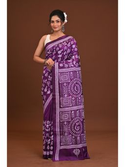 Ramshyam Collection - Womens Kantha Silk Embroidered Thread Work Purple Saree with Unstitched Blouse