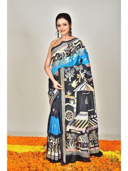 Ramshyam Collection - Womens Kantha Silk Thread Work Multi-Color Saree with Unstitched Blouse