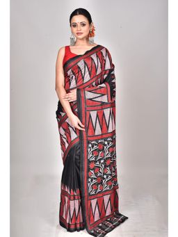 Ramshyam Collection - Womens Kantha Silk Printed Black Saree with Unstitched Blouse