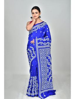 Ramshyam Collection - Womens Kantha Silk Printed Blue Saree with Unstitched Blouse
