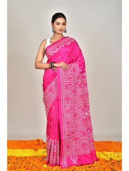 Ramshyam Collection - Womens Kantha Silk Printed Pink Saree with Unstitched Blouse