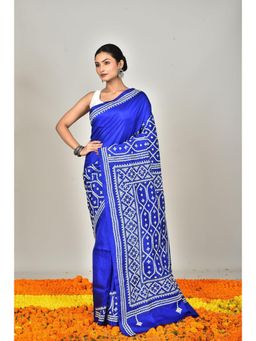 Ramshyam Collection - Womens Kantha Silk Printed Blue Saree with Unstitched Blouse