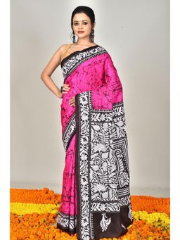 Ramshyam Collection - Womens Kantha Silk Printed Thread Work Pink Saree with Unstitched Blouse