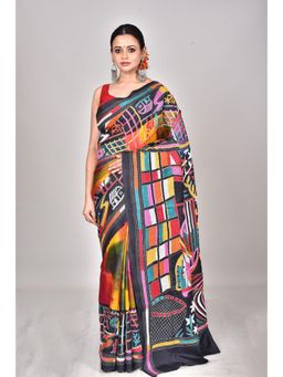 Ramshyam Collection - Womens Kantha Silk Thread Work Multi-Color Saree with Unstitched Blouse