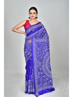 Ramshyam Collection - Womens Kantha Silk Printed Blue Saree with Unstitched Blouse