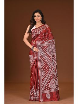 Ramshyam Collection - Womens Kantha Silk Printed Maroon Saree with Unstitched Blouse