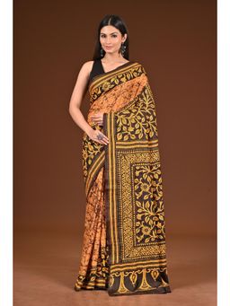 Ramshyam Collection - Womens Kantha Silk Printed Brown Saree with Unstitched Blouse