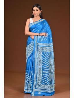 Ramshyam Collection - Womens Kantha Silk Printed Blue Saree with Unstitched Blouse