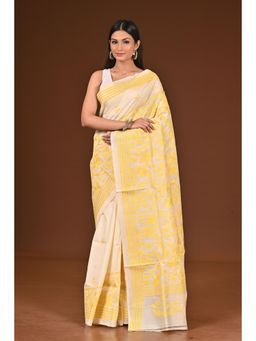 Ramshyam Collection - Womens Kantha Silk Embroidered Thread Work Beige Saree with Unstitched Blouse