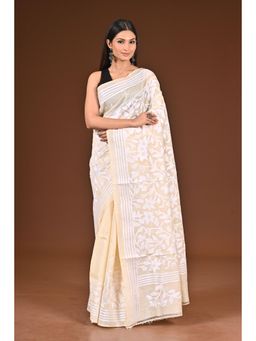 Ramshyam Collection - Womens Kantha Silk Printed Cream Saree with Unstitched Blouse