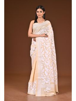 Ramshyam Collection - Womens Kantha Silk Embroidered Thread Work Peach Saree with Unstitched Blouse