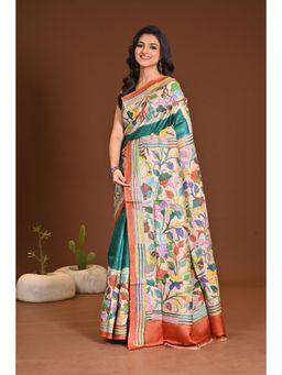 Ramshyam Collection - Womens Silk Embroidered Thread Work Multi-Color Saree with Unstitched Blouse