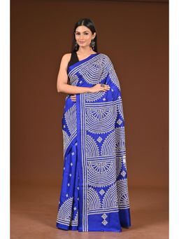 Ramshyam Collection - Womens Kantha Silk Printed Blue Saree with Unstitched Blouse