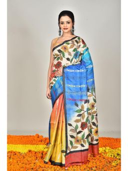 Ramshyam Collection - Womens Kantha Silk Floral Multi-Color Saree with Unstitched Blouse