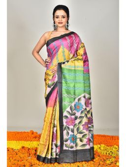 Ramshyam Collection - Womens Kantha Silk Printed Multi-Color Saree with Unstitched Blouse